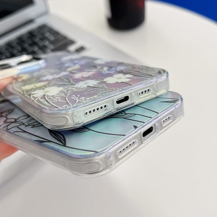 For iPhone 16 Plus Electroplating Laser Flower Texture TPU Phone Case(White Flower AH10) by buy2fix