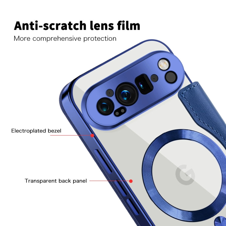 For Google Pixel 9 Pro XL Shield MagSafe RFID Anti-theft Leather Phone Case(Dark Blue) by buy2fix