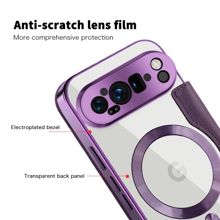 For Google Pixel 9 Pro Shield MagSafe RFID Anti-theft Leather Phone Case(Purple) by buy2fix
