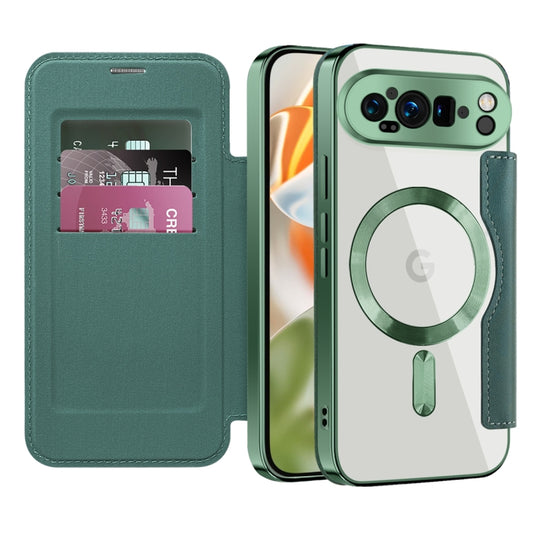 For Google Pixel 9 Pro Shield MagSafe RFID Anti-theft Leather Phone Case(Green) by buy2fix