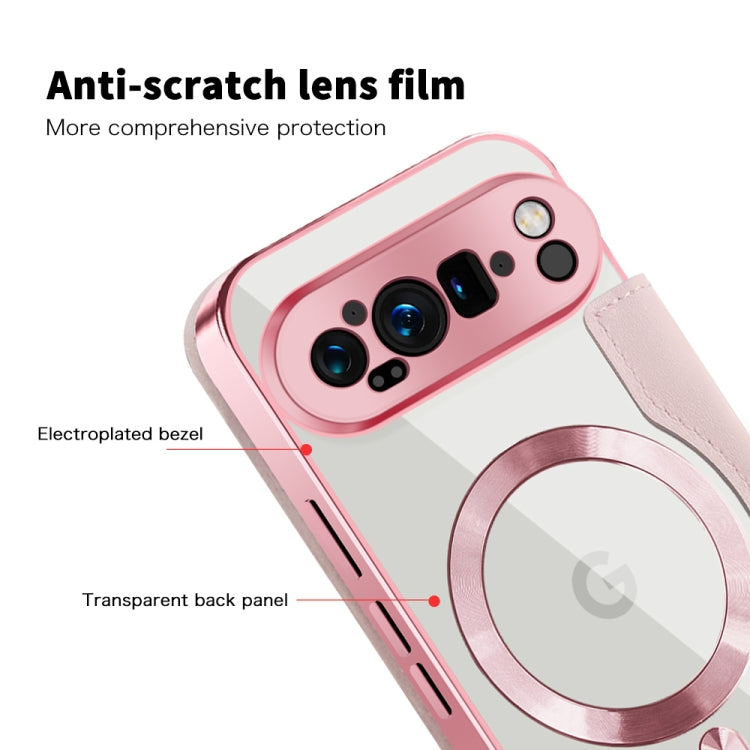 For Google Pixel 9 Pro Shield MagSafe RFID Anti-theft Leather Phone Case(Pink) by buy2fix