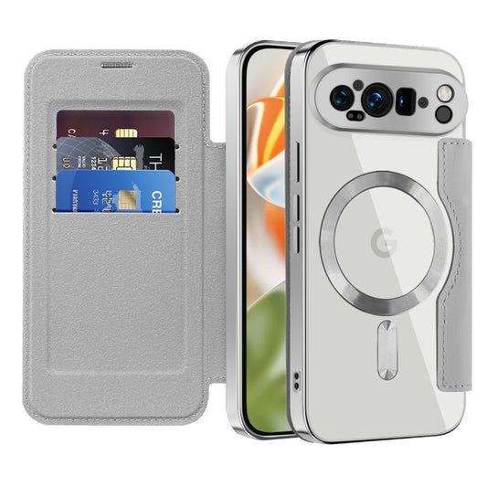 For Google Pixel 9 Pro Shield MagSafe RFID Anti-theft Leather Phone Case(Grey) by buy2fix