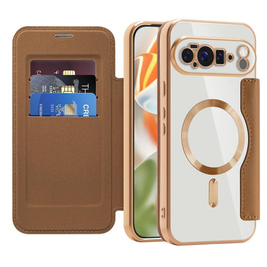 For Google Pixel 10 Pro XL Shield MagSafe RFID Anti-theft Leather Phone Case(Brown) - Google Cases by buy2fix | Online Shopping UK | buy2fix