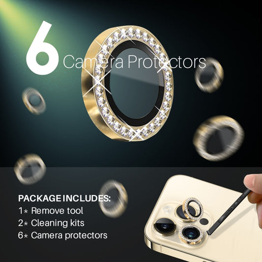 For iPhone 15 Pro / 15 Pro Max NORTHJO 2 Set 6Pcs Camera Lens Protector Diamond Metal Ring Film(Gold) by NORTHJO