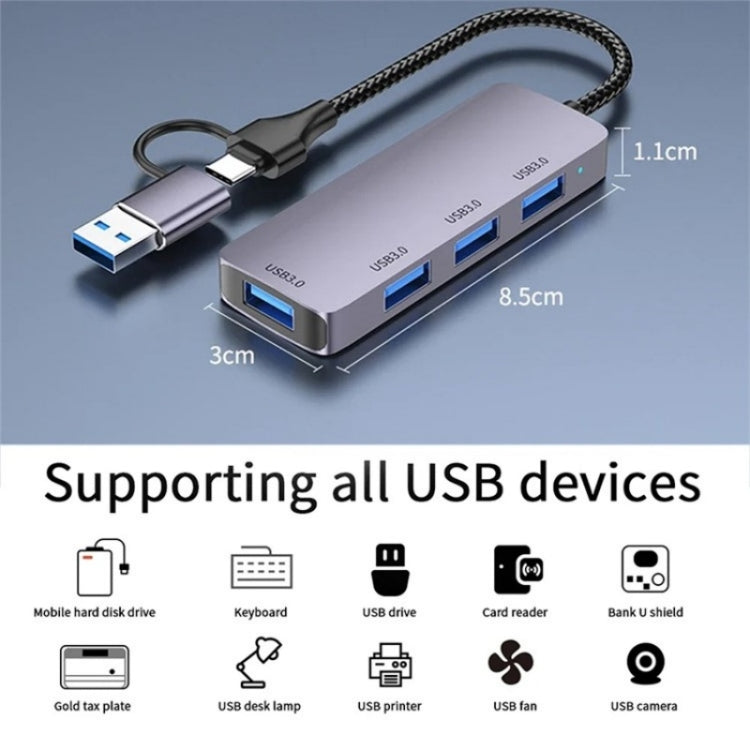 T203 USB + Type-C 3.0 Converter Hub 5Gbps USB 3.0 Data Transfer Adapter for Laptop / Tablet PC by buy2fix