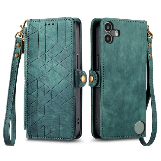 For Nothing CMF Phone 1 Geometric Zipper Wallet Side Buckle Leather Phone Case(Green) - Nothing Cases by buy2fix | Online Shopping UK | buy2fix