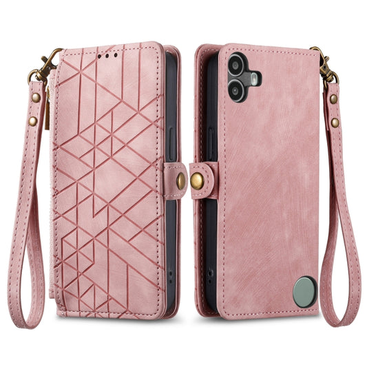 For Nothing CMF Phone 1 Geometric Zipper Wallet Side Buckle Leather Phone Case(Pink) - Nothing Cases by buy2fix | Online Shopping UK | buy2fix