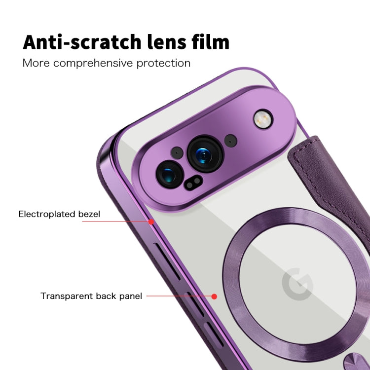 For Google Pixel 9 Shield Magsafe RFID Anti-theft Rhombus Leather Phone Case(Purple) by buy2fix