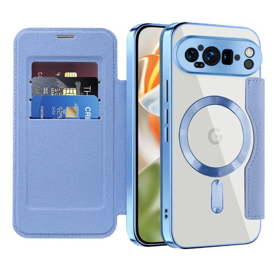 For Google Pixel 9 Pro Shield Magsafe RFID Anti-theft Rhombus Leather Phone Case(Blue) by buy2fix