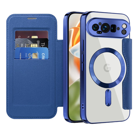 For Google Pixel 9 Pro Shield Magsafe RFID Anti-theft Rhombus Leather Phone Case(Dark Blue) by buy2fix