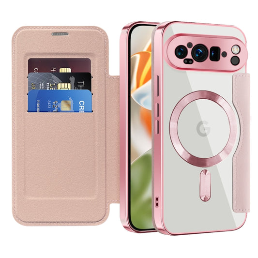 For Google Pixel 9 Pro Shield Magsafe RFID Anti-theft Rhombus Leather Phone Case(Pink) by buy2fix