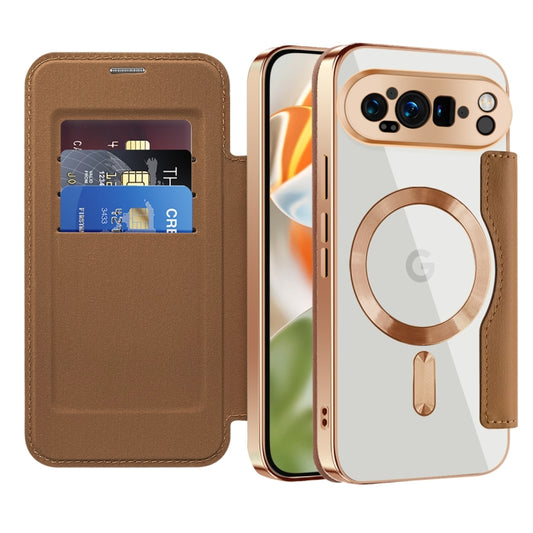 For Google Pixel 9 Pro Shield Magsafe RFID Anti-theft Rhombus Leather Phone Case(Brown) by buy2fix