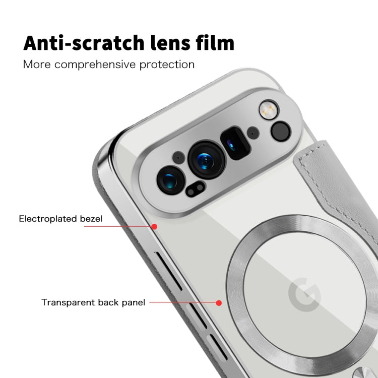 For Google Pixel 9 Pro Shield Magsafe RFID Anti-theft Rhombus Leather Phone Case(Grey) by buy2fix