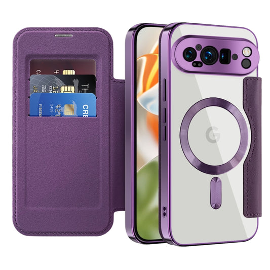 For Google Pixel 9 Pro XL Shield Magsafe RFID Anti-theft Rhombus Leather Phone Case(Purple) by buy2fix