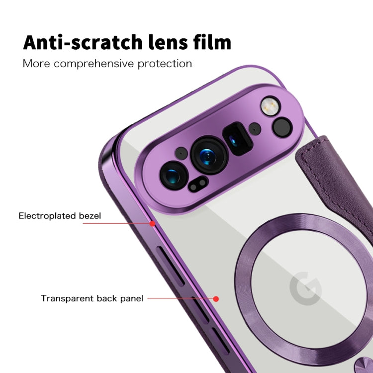 For Google Pixel 9 Pro XL Shield Magsafe RFID Anti-theft Rhombus Leather Phone Case(Purple) by buy2fix