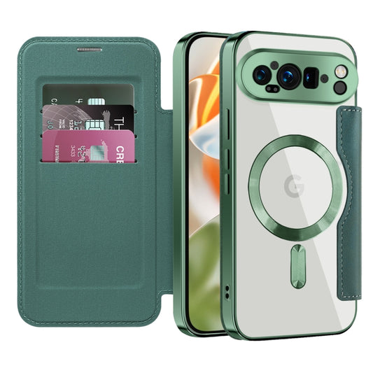 For Google Pixel 9 Pro XL Shield Magsafe RFID Anti-theft Rhombus Leather Phone Case(Green) by buy2fix