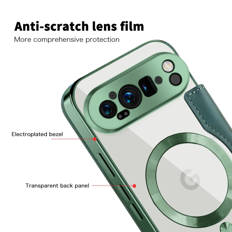 For Google Pixel 9 Pro XL Shield Magsafe RFID Anti-theft Rhombus Leather Phone Case(Green) by buy2fix