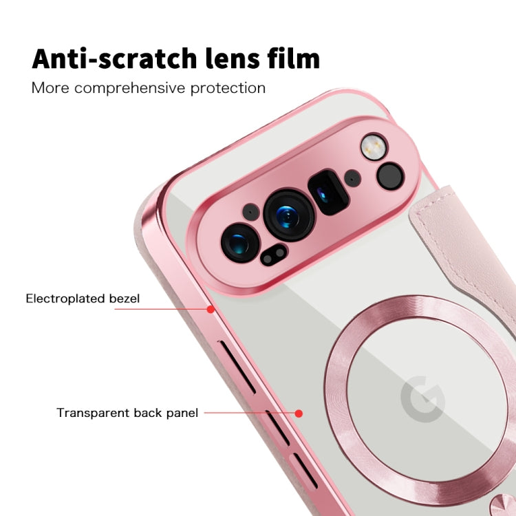 For Google Pixel 9 Pro XL Shield Magsafe RFID Anti-theft Rhombus Leather Phone Case(Pink) by buy2fix
