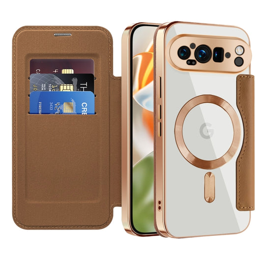 For Google Pixel 9 Pro XL Shield Magsafe RFID Anti-theft Rhombus Leather Phone Case(Brown) by buy2fix