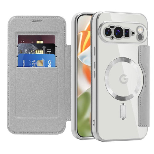 For Google Pixel 10 Pro XL Shield Magsafe RFID Anti-theft Rhombus Leather Phone Case(Grey) - Google Cases by buy2fix | Online Shopping UK | buy2fix