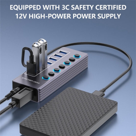 U307 Aluminum Alloy 7-Ports Splitter 5Gbps High Speed USB 3.0 Hub with Independent Switch by buy2fix