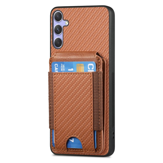 For Samsung Galaxy S25 Ultra 5G Carbon Fiber Vertical Flip Wallet Stand Phone Case(Brown) by buy2fix
