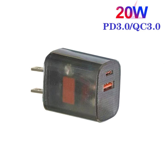 Transparent PD3.0 Type-C + QC3.0 USB Mobile Phone Charger, US Plug(Transparent Gray) - USB Charger by buy2fix | Online Shopping UK | buy2fix