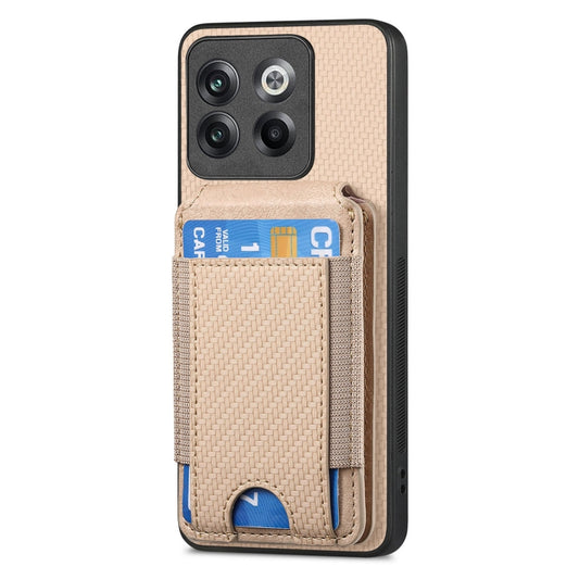 For OnePlus 12 5G Carbon Fiber Vertical Flip Wallet Stand Phone Case(Khaki) by buy2fix