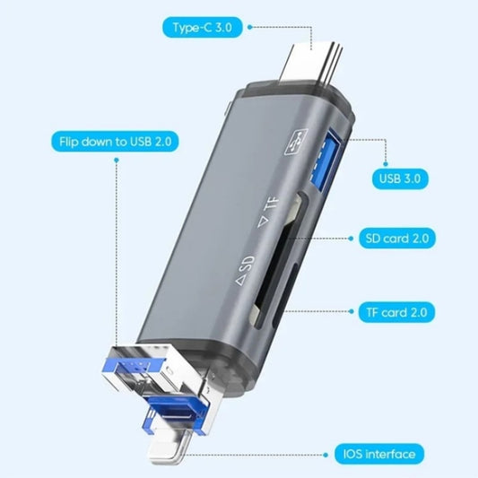 ADS-306 U-Disk Data Transfer Adapter USB / 8 Pin / Type-C Plug SD TF Card Reader by buy2fix