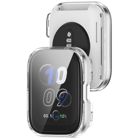 For Amazfit bip5 Unity PC + Tempered Glass Film Integrated Watch Protective Case(Transparent White) by buy2fix