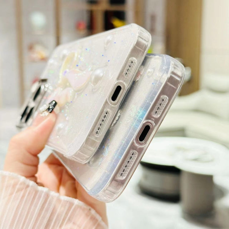 For iPhone 16 3D Bow Pearl Love Flower TPU Phone Case(Pearl Bow) by buy2fix