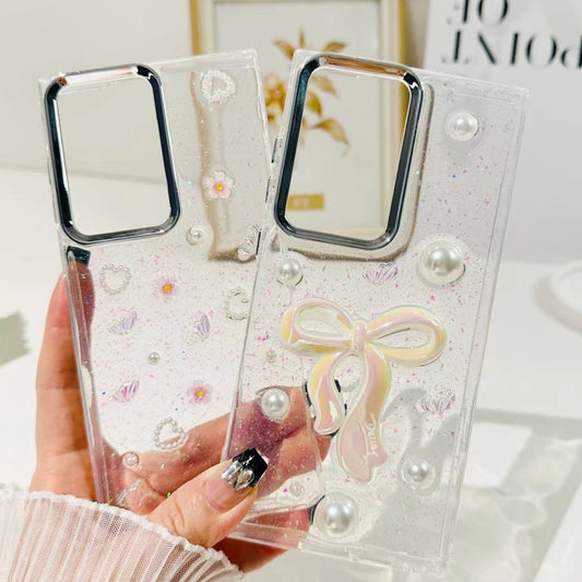 For Samsung Galaxy S25 Ultra 5G Three-dimensional Bow Pearl Love Flower TPU Phone Case(Butterfly Love Flowers) by buy2fix