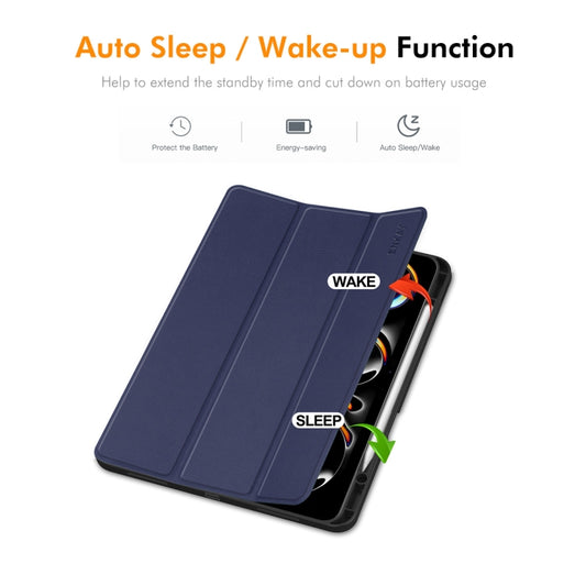 For iPad Pro 13 2025 / 2024 ENKAY Tri-fold Custer Texture TPU Leather Smart Tablet Case with Pen Slot(Dark Blue) by ENKAY