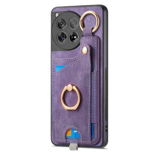 For OnePlus 12 5G Retro Skin-feel Ring Card Bag Phone Case with Hang Loop(Purple) by buy2fix