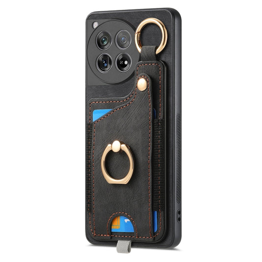 For OnePlus 12 5G Retro Skin-feel Ring Card Bag Phone Case with Hang Loop(Black) by buy2fix