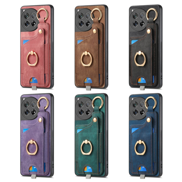 For OnePlus 12 5G Retro Skin-feel Ring Card Bag Phone Case with Hang Loop(Pink) by buy2fix