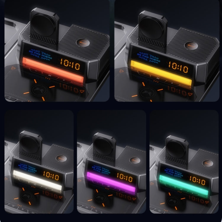 T50 5-in-1 Magnetic Wireless Charger Phone Watch Earphone Charging Stand with Clock & Speaker(Black) by buy2fix