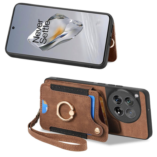 For OnePlus 12 5G Retro Skin-feel Ring Multi-card RFID Wallet Phone Case(Brown) by buy2fix