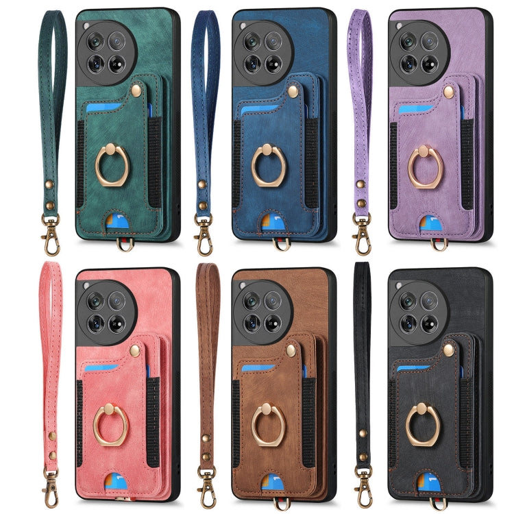 For OnePlus 12 5G Retro Skin-feel Ring Multi-card RFID Wallet Phone Case(Blue) by buy2fix