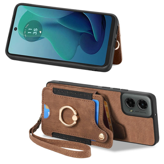 For Motorola Moto G 2024 Retro Skin-feel Ring Multi-card RFID Wallet Phone Case(Brown) by buy2fix