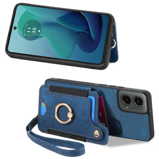 For Motorola Moto G 2024 Retro Skin-feel Ring Multi-card RFID Wallet Phone Case(Blue) by buy2fix