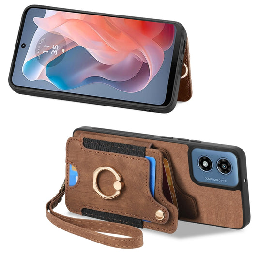 For Motorola G Play 2024 Retro Skin-feel Ring Multi-card RFID Wallet Phone Case(Brown) by buy2fix
