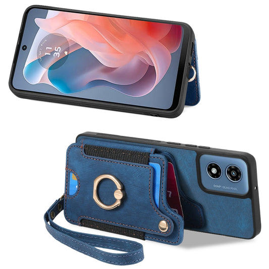 For Motorola G Play 2024 Retro Skin-feel Ring Multi-card RFID Wallet Phone Case(Blue) by buy2fix