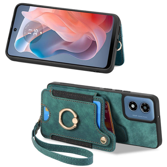 For Motorola G Play 2024 Retro Skin-feel Ring Multi-card RFID Wallet Phone Case(Green) by buy2fix
