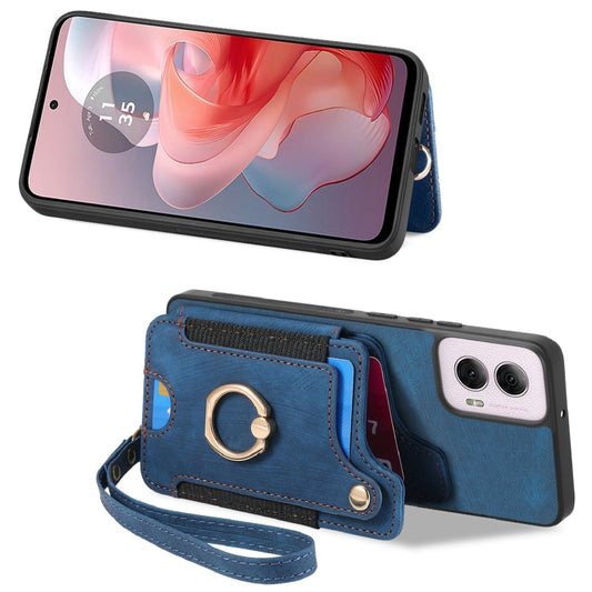 For Motorola G Power 5G 2024 Retro Skin-feel Ring Multi-card RFID Wallet Phone Case(Blue) by buy2fix