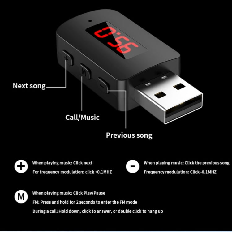 M10 Car Digital Display FM Radio USB Bluetooth Adapter Wireless Audio Receiver by buy2fix