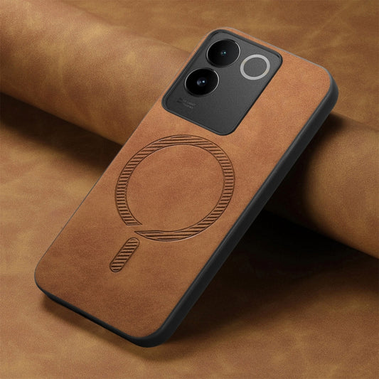 For vivo X100 5G Retro Magsafe Magnetic PU Back Cover Phone Case(Brown) by buy2fix