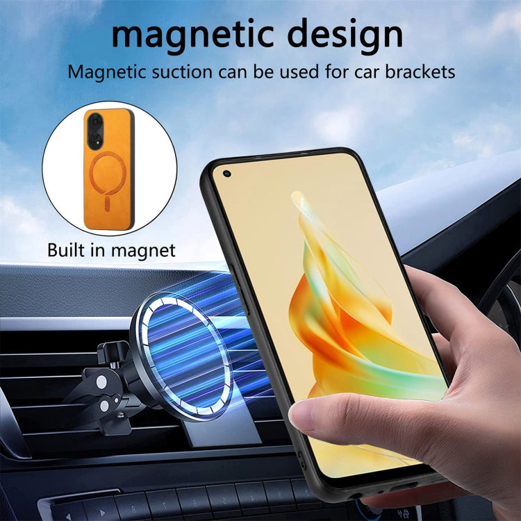 For OPPO Reno11 F Retro Magsafe Magnetic PU Back Cover Phone Case(Pink) by buy2fix