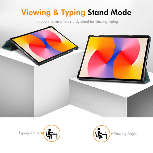 For Huawei MatePad SE 11 2024 ENKAY Tri-fold Custer Texture Platic Leather Tablet Case(Dark Blue) by ENKAY