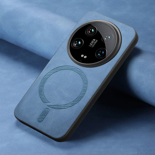 For Xiaomi 14 Ultra Solid Color Retro Magsafe PU Back Cover Phone Case(Blue) by buy2fix